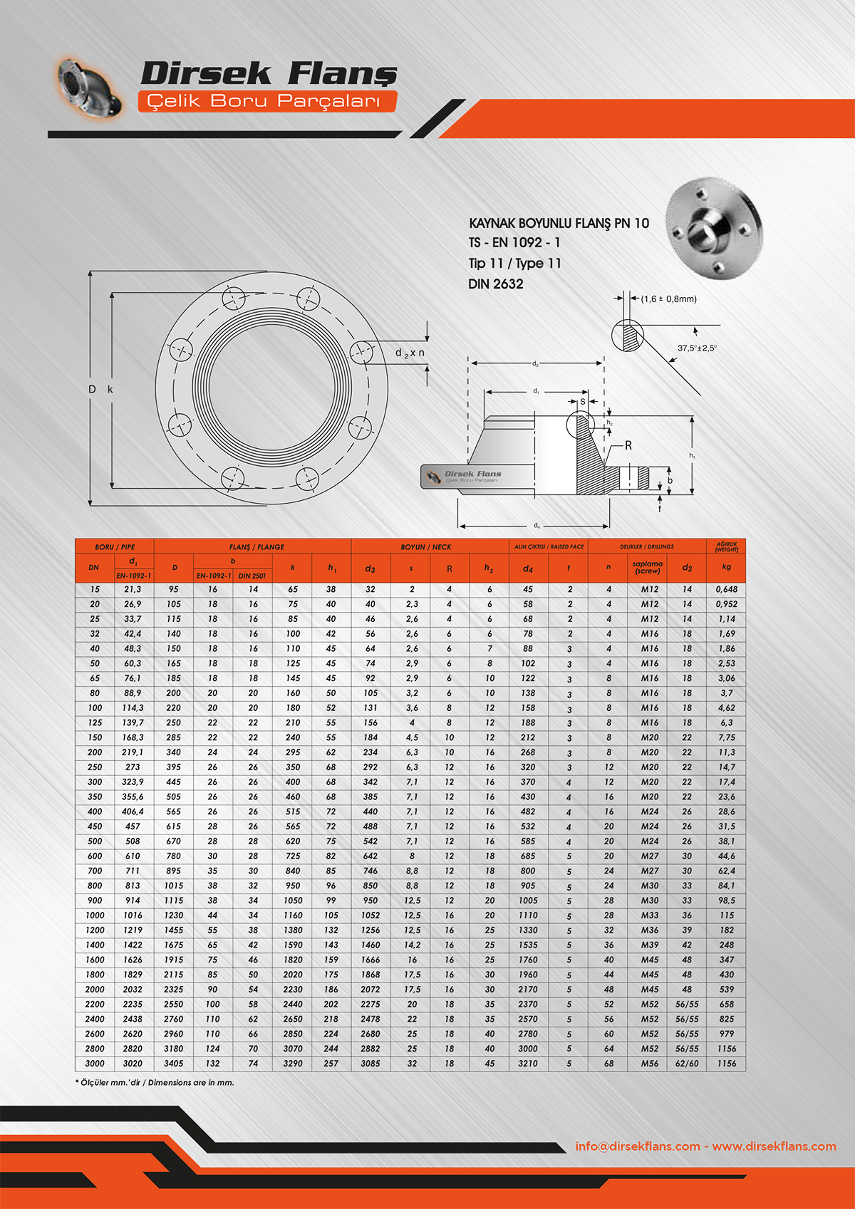 KAYNAK BOYUNLU FLANŞ PN 10
