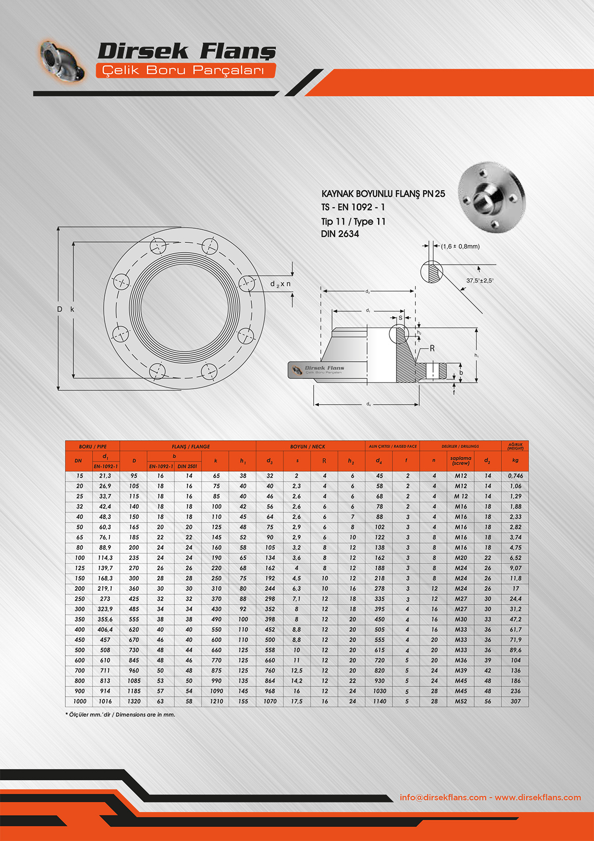 KAYNAK BOYUNLU FLANŞ PN 25