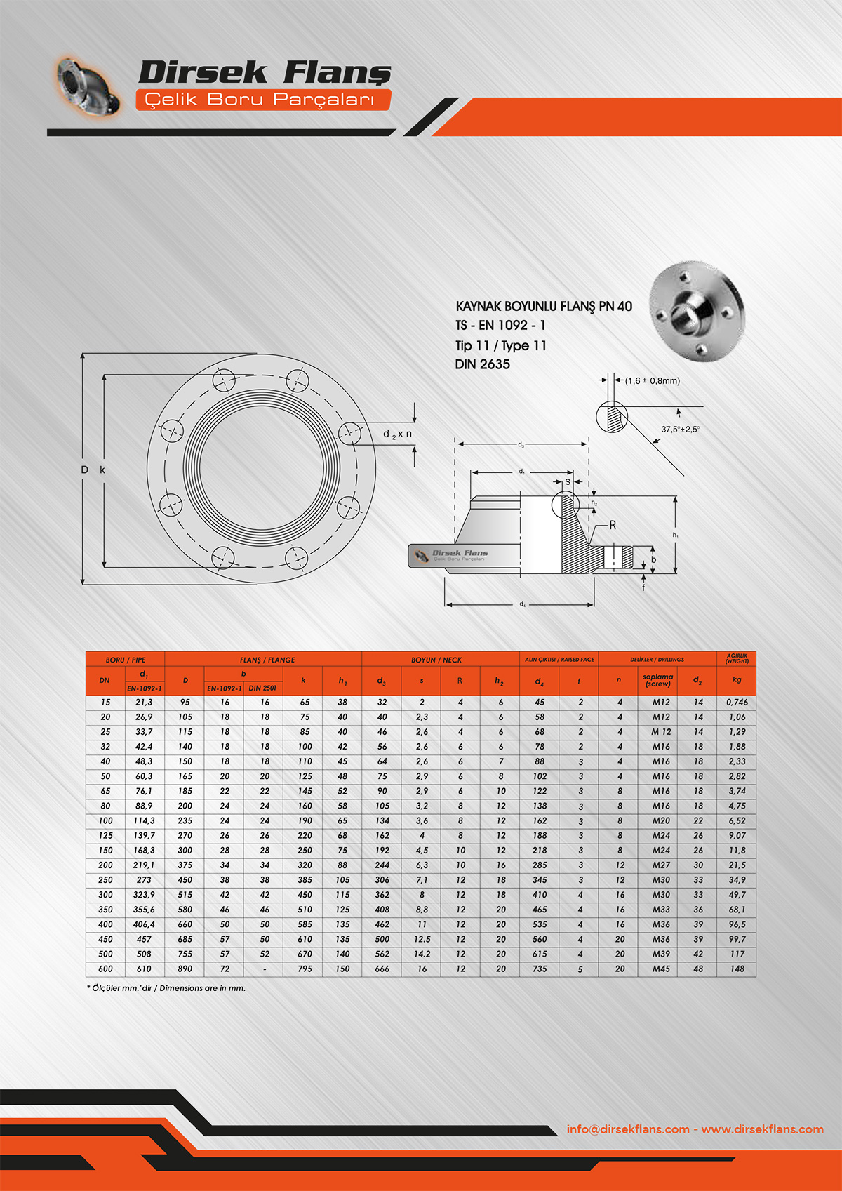 KAYNAK BOYUNLU FLANŞ PN 40